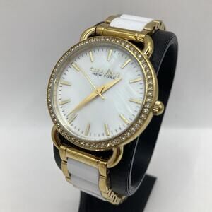 Caravelle New York Women’s MOP Dial Gold Tone & Ceramic Watch 7.5” New Battery